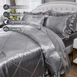 Grey Comforter Set King Sheet Set Silk Like Satin Bedding Set Silky Bed in a Bag 8 Pcs Pinch Pleat Bed Set Home Decor Luxury Hotel Silky Ruffle Comforter with 1 Cushion Cover Bedding_Dreamer