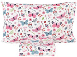 Scientific Sleep Butterfly Pink Flower 100% Cotton Cozy Fun Twin Bed Sheet Set, Flat Sheet & Fitted Sheet & Pillowcase Kids Boys Girls Bedding Set Scientific Sleep
