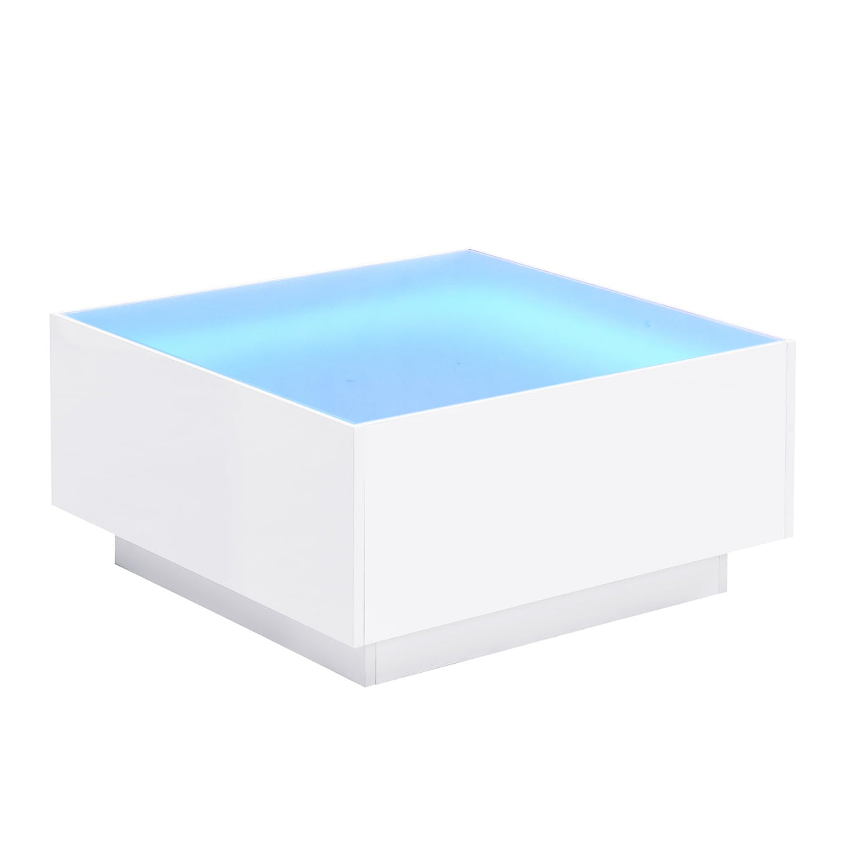 LUMISOL High Glossy Coffee Table with 16-Color LED Strip Lights, 27.5'' Square Cocktail Tea Table with 0.2 Inch Frosted Tempered Glass Top, Modern Center Table for Living Room, White LUMISOL