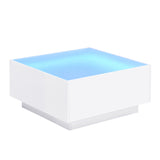 LUMISOL High Glossy Coffee Table with 16-Color LED Strip Lights, 27.5'' Square Cocktail Tea Table with 0.2 Inch Frosted Tempered Glass Top, Modern Center Table for Living Room, White LUMISOL