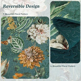 Anibedding Floral Quilt Set Queen Size, 3Pieces Green Microfiber Lightweight Besspread for Bedroom Living Room All Season Use Anibedding