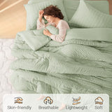 MUXHOMO 5 Pieces Twin Comforter Set, Seersucker Bed in a Bag Twin Size, All Season Luxury Bedding Set with Comforter, Flat Sheet, Fitted Sheet, Pillowcase & Sham, Light Green MUXHOMO