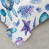 XYNHML Blue Sea Turtle Comforter 3Pcs Ocean Bedding Set Twin Coral Starfish Shell Fish Bedding Set for Kid Teen Girl Boy Adult Bed Decor Conch Manta Ray Quilt with 1 Comforter and 2 Pillowcases XYNHML