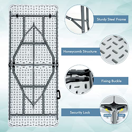 Nightcore, White 6', Indoor Outdoor Utility Portable Picnic Party Dining Camp Rounded Corners & Handle, Plastic HDPE Folding Table GLACER