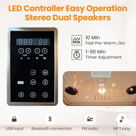 2 Person Infrared Sauna with Red Light Therapy, 1760W 120V Low EMF with Control Pane Home Indoor Dry Sauna Room for Gym & Spa, Made from Canadian Hemlock IWOODHOME