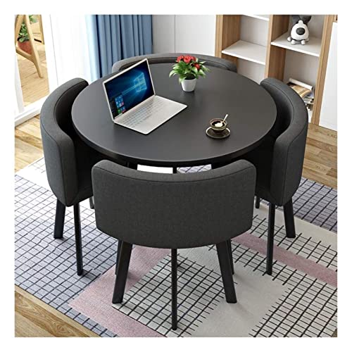 Office Conference Room Coffee Table w/ 4 Chairs, Space-Saving, Small Meeting Room Table, Round - Black Cloth Npeeson