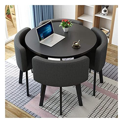 Mfallon Round Conference Table Small Meeting Room Coffee Table Set w/ 4 Chair, Office Business Guest Reception Table, Simple Dining and Chair Set of 4 Leisure Combination (Color : Black Cloth - WoodArtSupply