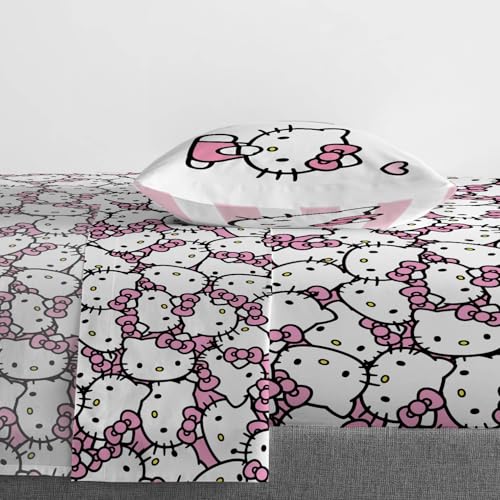 Jay Franco Sheet Set with Fitted, Flat Sheets & Pillow Cover - Ultra-Soft Bedding with Pillowcase for Room Decor, Multi - Hello Kitty, 3 Piece Twin Jay Franco