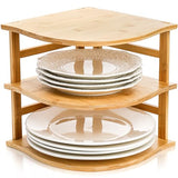 Goaste 3-Tier Bamboo Corner Shelf, Kitchen Countertop Storage Organizer, Cabinet Plate Rack for Pantry Organization, Bathroom, Desktop, 9.5 x 9.5 x 9.5 Inch Goaste