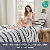 Madison Park Essentials Striped Comforter Set Twin Size, Yarn-Dyed Reversible Comforter with Minimalist Stripes, Crinkled Texture Bedding Set for All-Season Lightweight Warmth, Merritt Blue Madison Park