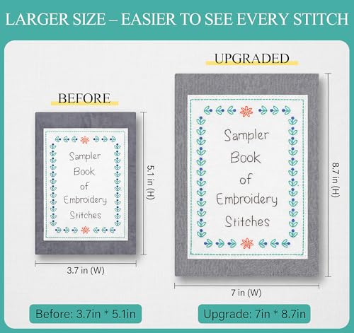 ilauke Upgraded Embroidery Stitch Book Loose-Leaf 7x8 inch, Embroidery Kit for Beginner Adults 106 Patterns, DIY Sewing Books Kit with Supplies & Tutorials, Easy to Practice