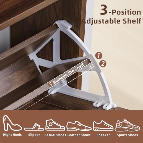 Joaxswe Shoe Storage Cabinet with 2 Flip Drawers, Farmhouse Shoes Organizer for Entryway, Narrow Hidden Shoe Rack with Legs & Open Storage, Freestanding Shoe Closet for Foyer, Hallway, Brown Walnut Joaxswe