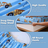 CIMVI Kids Twin Sheets Set for Boys Construction Car Excavator Bed Sheet 15-Inch Deep Pocket Fitted Sheet Soft Microfiber 3 Pieces Bedding with Pillowcase Fade Resistant Children Room Decor CIMVI