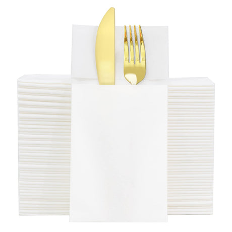 KAMMAK White Paper Disposable Dinner Napkin with Pocket 100 Pack Thanksgiving Decoration Napkins Wedding Guest Hand Towels Soft Absorbent Party Napkins for Bathroom, Christmas (16.5 X 16.5 inch) KAMMAK