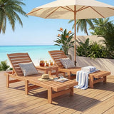 COSTWAY Solid Wood Chaise Lounge, Outdoor Lounge Chair with 5-Position Adjustable Backrest, Wooden Patio Lounger for Sunbathing, Yard, Teak Oil Finished (1)