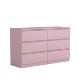 Vibe & Dine 6 Drawer Double Dresser, Modern Chest of Drawers with Wide Storage for Closet, Bedroom, Living Room, Pink Vibe & Dine