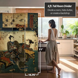 Red Lantern 6 ft. Tall Double Sided Dynasty-Inspired Canvas Room Divider, Japanese Figures Red Lantern