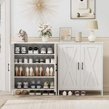 Homleke Farmhouse Shoe Cabinet with 2 Barn Doors & Wood Legs, 5-Tier Shoe Storage Cabinet with 3 Adjustable Shelves, Tall Shoe Rack Organizer for Closet, Shoe Organizer for Entryway, Hallway, White Homleke
