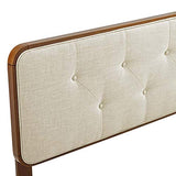 Modway MOD-6233-WAL-BEI Collins Tufted Full Fabric and Wood Headboard, Walnut Beige Modway