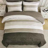 Drucon Brown Comforter Set King Size 7 Piece Bed in a Bag Striped Bedding Set Soft Microfiber Comforter and Sheet Set for All Season (King, 104"x90") Drucon