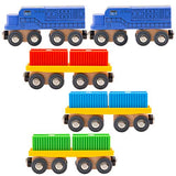 ORBRIUM 11 Pcs Intermodal Freight Trains Set for Wooden wood Railway Includes 2 Diesel Engines, 3 Container Flat Cars, 6 Shipping Containers Compatible with Thomas, Brio, Chuggington, Melissa and Doug Orbrium