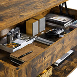 Yaheetech Coffee Table, 47.5in Lift top Coffee Table with Hidden Compartment and Storage Shelf, Lift Tabletop Dining Table for Living Room Reception Room, Rustic Brown Yaheetech