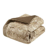 Madison Park Essentials Brystol 24 Piece Room in a Bag Faux Silk Comforter Jacquard Paisley Design Matching Curtains Down Alternative Hypoallergenic All Season Bedding-Set, Queen(90"x90"), Brown Madison Park