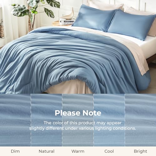 Litanika King Comforter Set Grayish Blue, 3 Pieces Lightweight Solid Bedding Comforter Set, All Season Fluffy Bed Set (104x90In Comforter & 2 Pillowcases) Litanika