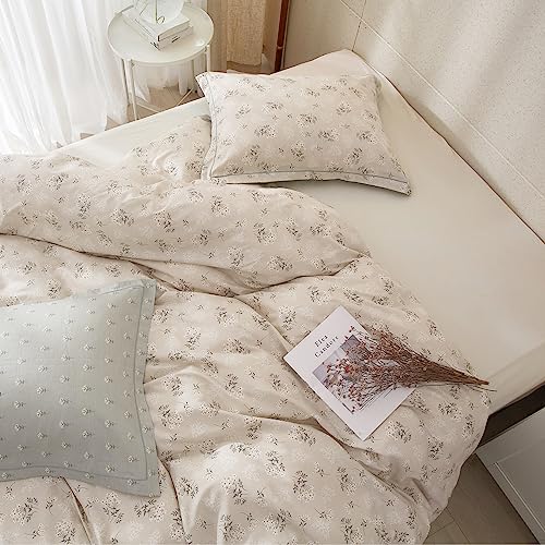 HighBuy Boho Floral Duvet Cover Full Cotton Aesthetic Bedding Set,Comforter Cover 3 Piece,Reversible Green Garden Lightweight,Soft,Zipper Closure,Breathable,All Season HighBuy