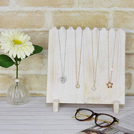 MOOCA Wooden Plank Necklace Holder Organizer For 8 Necklaces, Necklace Stand, Jewelry Display for Vendors, Necklace Display Stand, Jewelry Display for Selling, Washed White Color MOOCA