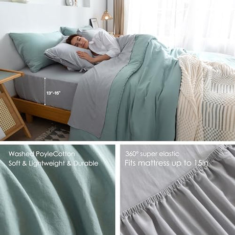 COTTEBED Ultra-Soft Twin Comforter Set with Sheets - 5 Pieces Bed in a Bag Twin Down Comforter & Bedding Sheet Sets, Lightweight Boho Cozy Washed PolyCotton for Kids Boy Girl All Season Use,Sage Green COTTEBED