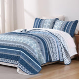 WONGS BEDDING Boho Quilt Set King Size, Navy Blue Bohemian 3 Pieces Quilt Sets, Lightweight Microfiber Bedspread Coverlet Bedding Set for All Season (104"x90") WONGS BEDDING