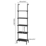 MAHANCRIS 5-Tier Ladder Shelf, Storage Bookshelf with Wall Mount, Heavy Duty Industrial Style Ladder Shelves for Living Room, Office, Kitchen, Bedroom, Black LSBK5501 MAHANCRIS