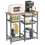 LAKEMID Kitchen Bakers Rack,Microwave Stand with Storge 3-Tier,Coffee Bar Station,6 S-Shaped Hook,Kitchen Storage Shelf,33.7D x 14.9W x 29.9H Inches,Rustic Brown
