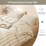 VM VOUGEMARKET Full Duvet Cover Set Beige Gray Striped Bedding Set Soft Washed Cotton 3 Pieces Dark Green Vertical Ticking Stripes Comforter Cover with Zipper Closure-80x90 Inch VM VOUGEMARKET