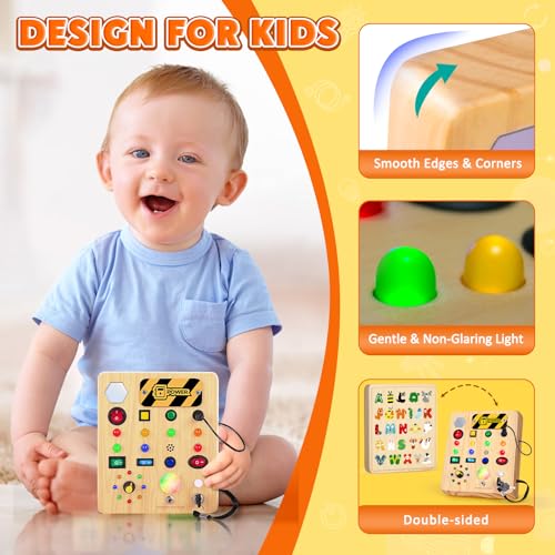 TINTECUSA Busy Board with LED Light, Wooden Sensory Toys for Toddler, Montessori Music Toy for Airplane, Travel Activity Educational Learning Autism Toys, Birthday Boys Girls Gifts TINTECUSA