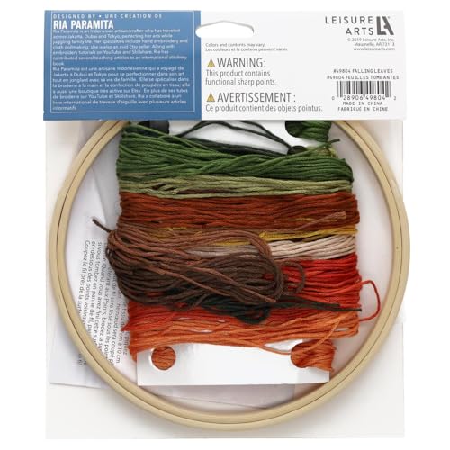 LEISURE ARTS Embroidery Kit 6" Falling Leaves - Cross Stitch Kits for Beginners - Embroidery kit for Beginners - Embroidery Kits for Adults - Embroidery Kits for Adults