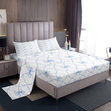Erosebridal Bowknot Bed Sheets Set King Bow Knot Sheet Set for Kids Butterfly Knot Bow Tie Sheets Aesthetic Coquette Bedroom Decor Geometric Cartoon Blue Flat Fitted Sheet Erosebridal
