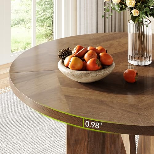 LITTLE TREE 39-Inch Round Dining Table for 4, Rustic Kitchen Table with X-Shaped Stable Pedestal, Farmhouse Dinner Table for Dining Room, Living Room, Dark Brown LITTLE TREE