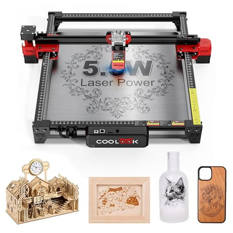 Coolook CK1-55 Laser Engraver, 5.5W Laser Engraving Machine, Laser Cutter for Wood, Metal, Aluminum, Glass, Leather, 500 mm/s Speed, 32-Bit Main Chip Control, 300x300mm Engraving Area Goeson