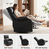 Flamaker Rocking Chair for Nursery, 360 Swivel Rocker Recliner with Vibration Massage, PU Leather, Adjustable Backrest, for Living Room, Bedroom (Black)
