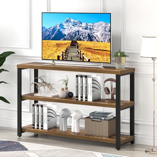 EXCEFUR Industrial Metal & Wood Console Tables for Living Room, Entryway Table with 3 Tier Storage Shelves, Sofa Hallway Table Behind Couch, Rustic Brown, 47 Inch EXCEFUR