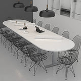 SKUTCHI DESIGNS INC. 14 Person Modular Conference Table with Metal T Legs| Racetrack Shaped | Harmony Series | 14' | Blonde Surfside Ash with Matte Black Base SKUTCHI DESIGNS INC.