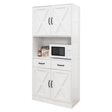 Walmokid 71" Tall Kitchen Pantry Cabinet，Farmhouse Storage Cabinet with Barn Doors and Adjustable Shelves, Heavy Duty White Microwave Cabinet with Drawers for Dining Room, Living Room Walmokid