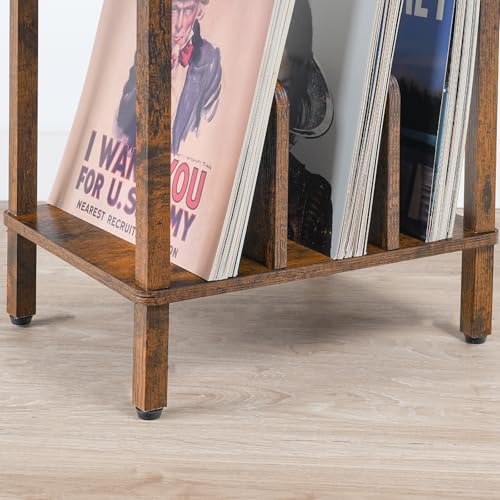 HOOBRO Small End Table, 2-Tier Record Player Stand Vinyl Record Turntable Stand with Storage up to 100 Albums, Small Side Table for Living Room, Bedroom Rustic Brown, FG05RS01 HOOBRO