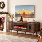 Decofy 70″ Fluted Fireplace TV Stand for 80″ TVs, Remote & Touch Control Adjustable Flame Colors & Temperature, Entertainment Center with Storage, Modern Media TV Console Table for Living Room(Walnut) Decofy