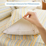 Mooreeke Striped King Bed Sheets, Deep Pocket 4 Piece King Sheet Set, Soft Microfiber Blue Yellow Pinstripe Bedding Sheets & Pillowcases Mooreeke