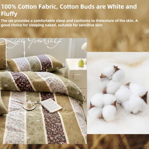 4pcs Duvet Cover Set- 100% Cotton Comfort Duvet Cover Set,a Duvet Cover,a Deep Pocket Fitted Sheet,2 Pillow Shams Home Bedding with Zipper Closure for All Season (Queen (U.S. Standard), vintage) zeyekuku