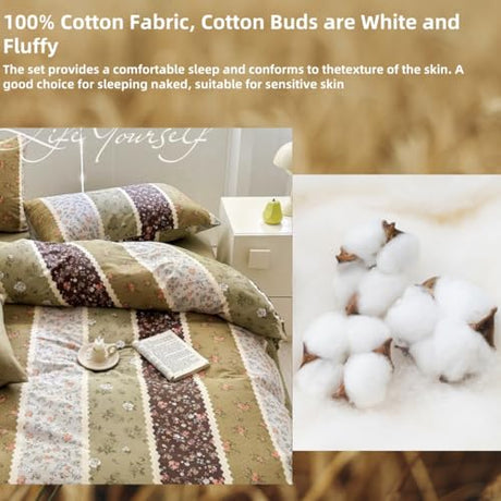 4pcs Duvet Cover Set- 100% Cotton Comfort Duvet Cover Set,a Duvet Cover,a Deep Pocket Fitted Sheet,2 Pillow Shams Home Bedding with Zipper Closure for All Season (Queen (U.S. Standard), vintage) zeyekuku