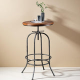 BOKKOLIK Rustic Bar Table Vintage Bistro Table Industrial Pub Table for Kitchen Coffee House Office Computer Desk Swivel Round Wooden Top 37.4-45.3inch Height Adjustable BOKKOLIK